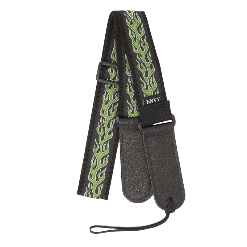 My Fave Guitar Strap in Green Flame