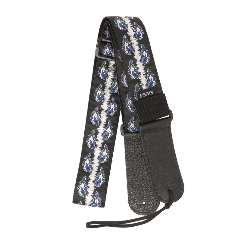 My Fave Guitar Strap in Blue Flaming Skulls