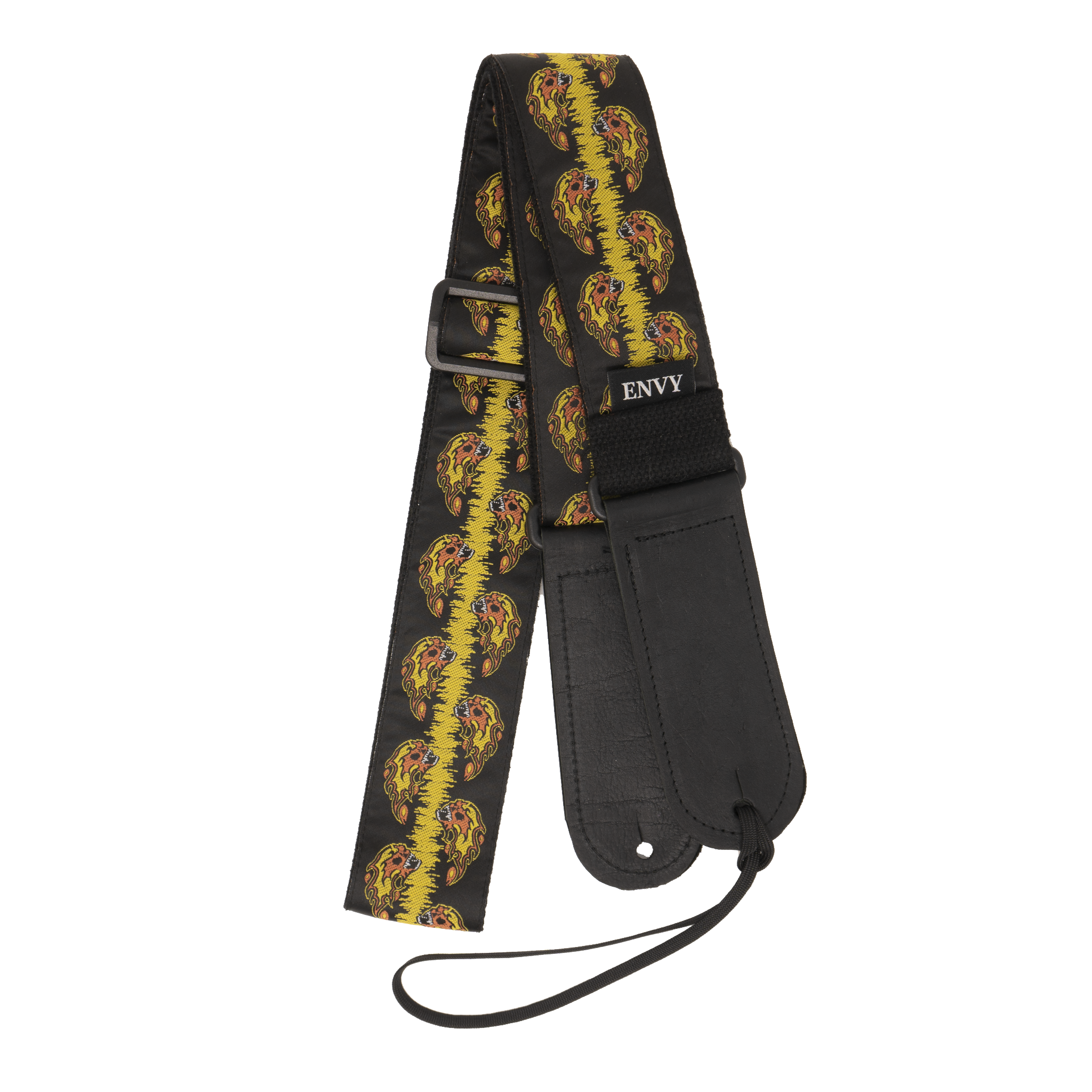 My Fave Guitar Strap in Yellow Flaming Skulls