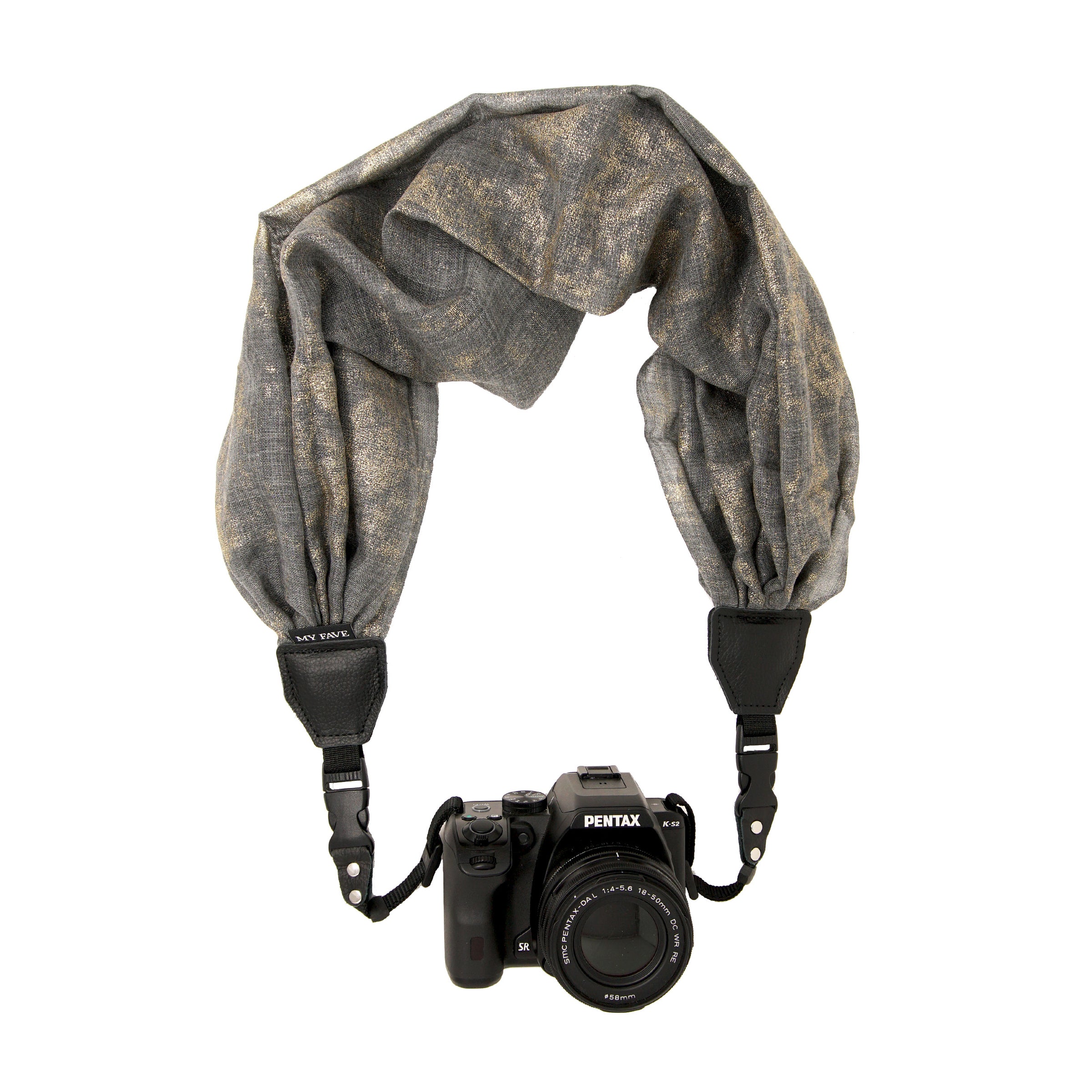 Camera Scarf Strap - Charcoal Gold Shimmer