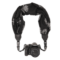 My Camera Scarf Strap in Black Silver Trees